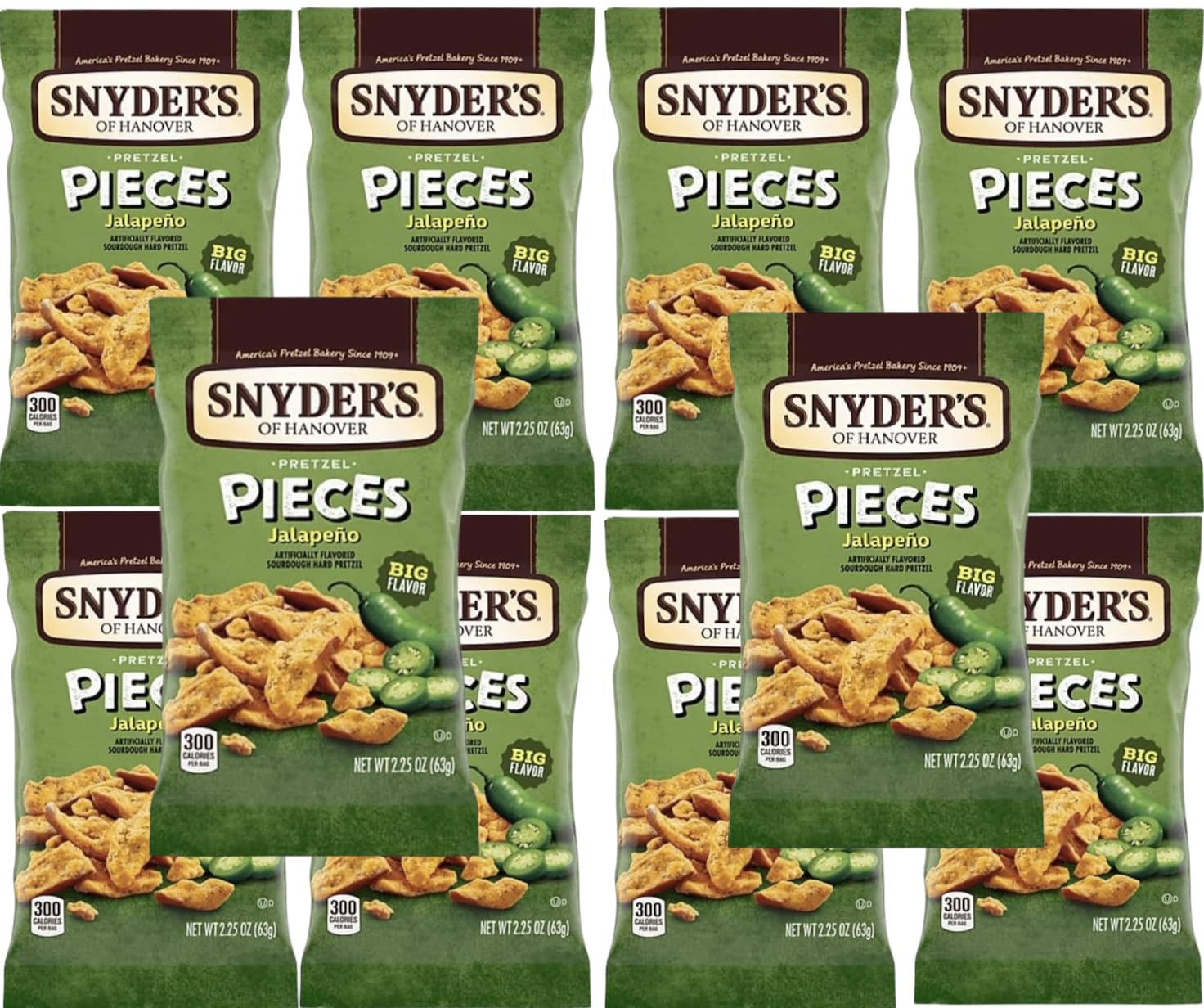 Snyders Jalapeo Pretzel Pieces 2.25 Oz - 10 Pack: Crunchy & Spicy Snack Bites, Bold Flavor Gourmet Spicy Pretzels, Hot Jalapeo S