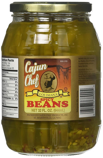 Cajun Chef Louisiana Spicy Green Beans - 32 oz (Pack of 1) - Bold Cajun Flavor - Perfect for Hors dOuevres, Cocktail Parties, as a Salad Garnish, Bloody Marys and More - Versatile and Delicious