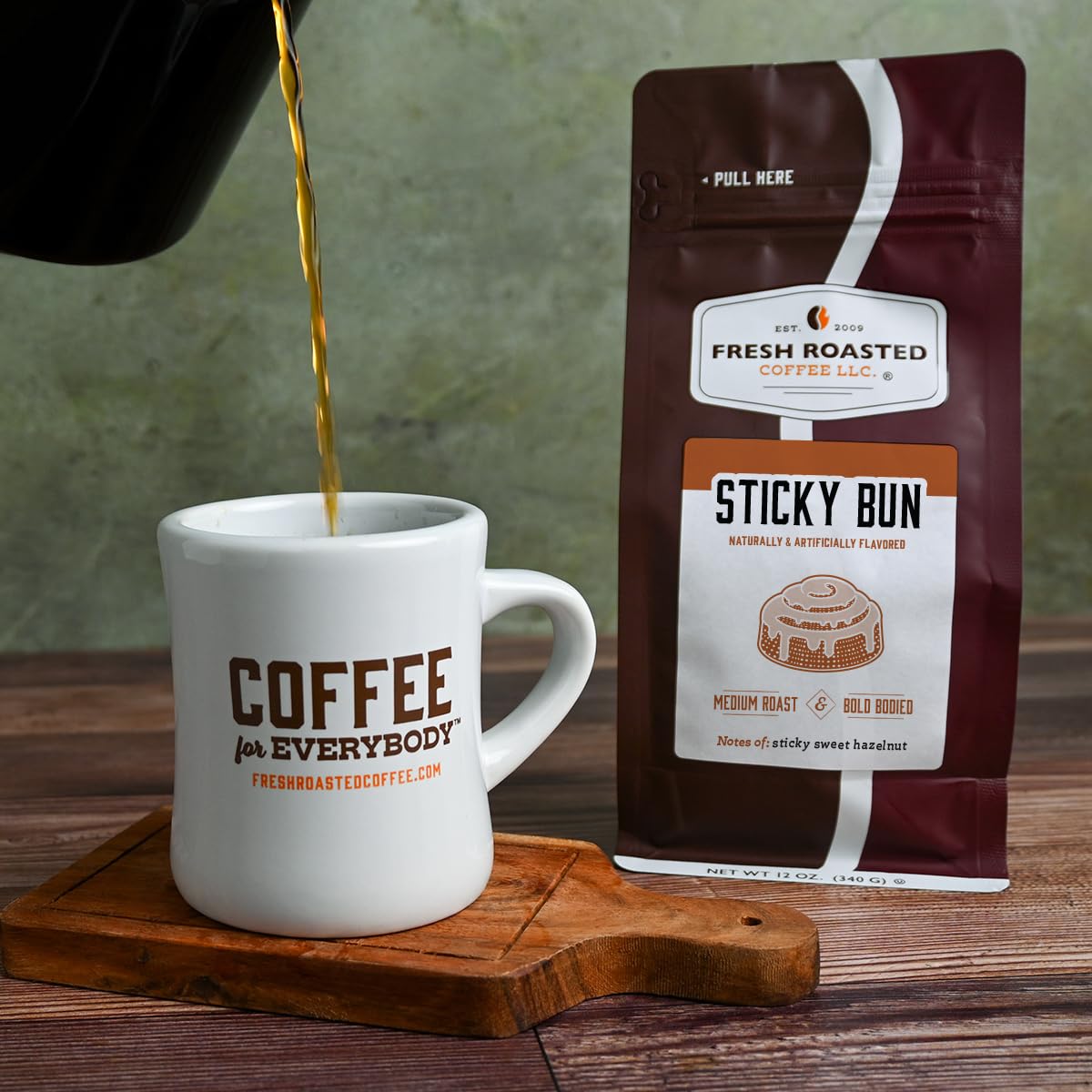 Fresh Roasted Coffee Hazelnut Sticky Bun Flavored Ground Coffee, Medium Roast, 12 oz, Kosher