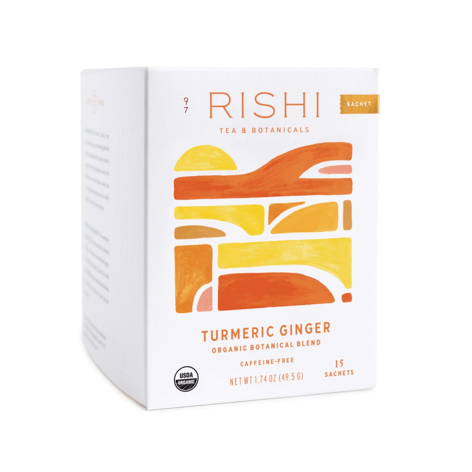 Rishi Tea Turmeric Ginger Herbal Tea - Caffeine-Free, 15 Sachets, Organic, Ayurvedic, Citrus Flavor