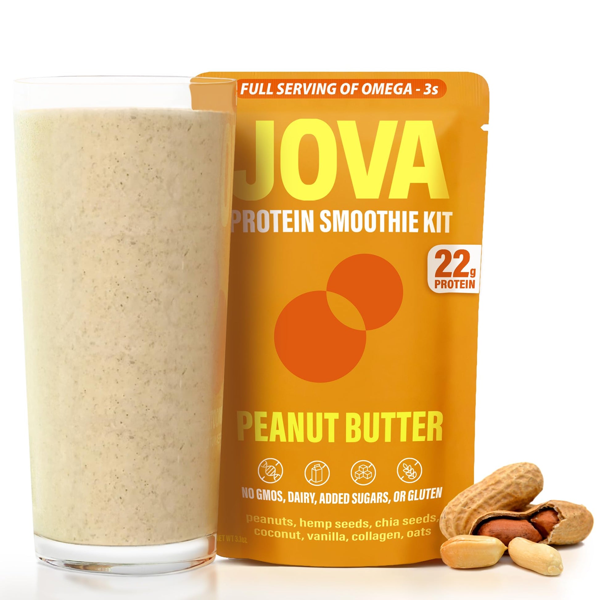 Jova Meal Replacement Smoothie Kit | Creamy  Nutritious  Delicious & Ready In 2 Minutes | Daily Serving Of Omega-3  2G Sugar (Gluten-Free  Non-Gmo  High Fiber  Usa Made)  Peanut Butter 12-Pack