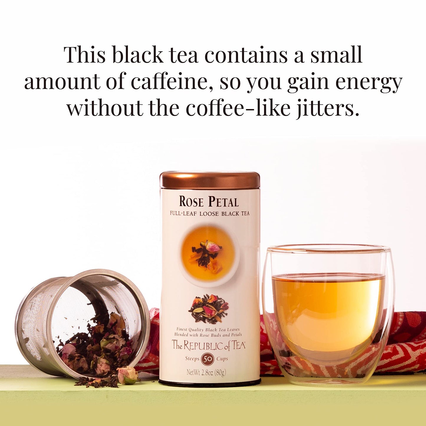 The Republic Of Tea Rose Petal Full-Leaf Loose Black Tea, 2.8 Oz Tin | Steeps 50 Cups | Caffeinated