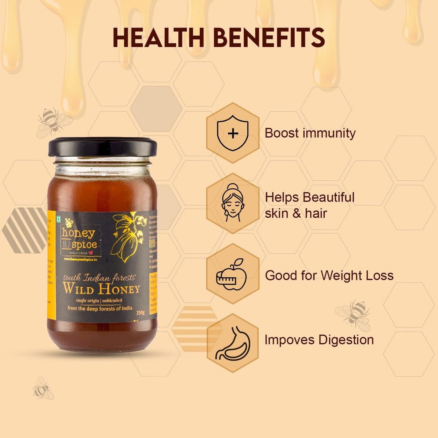 Honey And Spice - South Indian Wild Honey (250G) | From The Forests Of South India | 100% Raw And Pure | Single Origin | Unblended | Natural And Original | Unprocessed | No Added Sugar