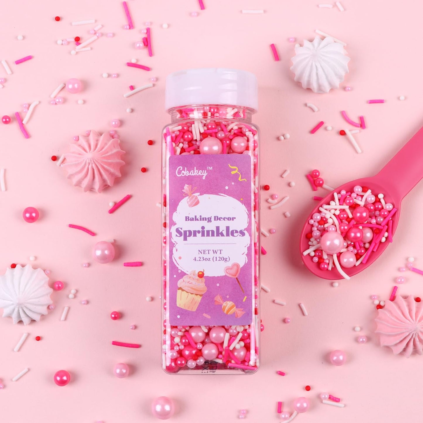 Pink Sprinkles For Cake Decorating 4.23Ounce - Pink Pearl Sprinkles For Cupcake Toppers, Ice Cream, Candy, Cookie Decorations -