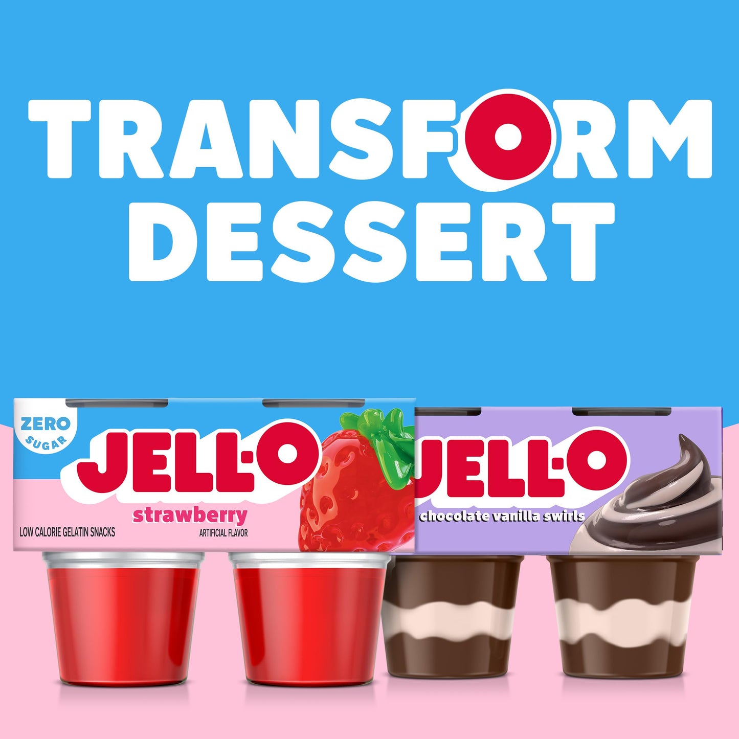 Jell-O Strawberry Artificially Flavored Zero Sugar Ready-to-Eat Gelatin Snack Cups, 4 ct Cups