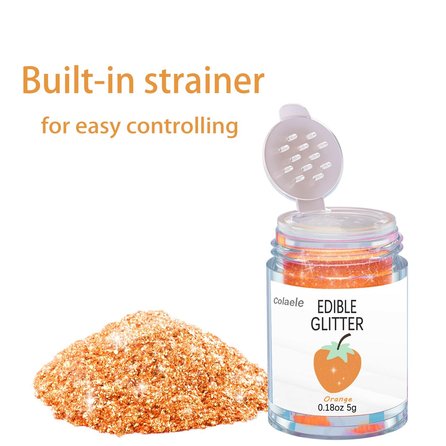 Colaele Orange Edible Glitter Powder - 5g Food Grade Luster Dust for Cake & Dessert Decorating