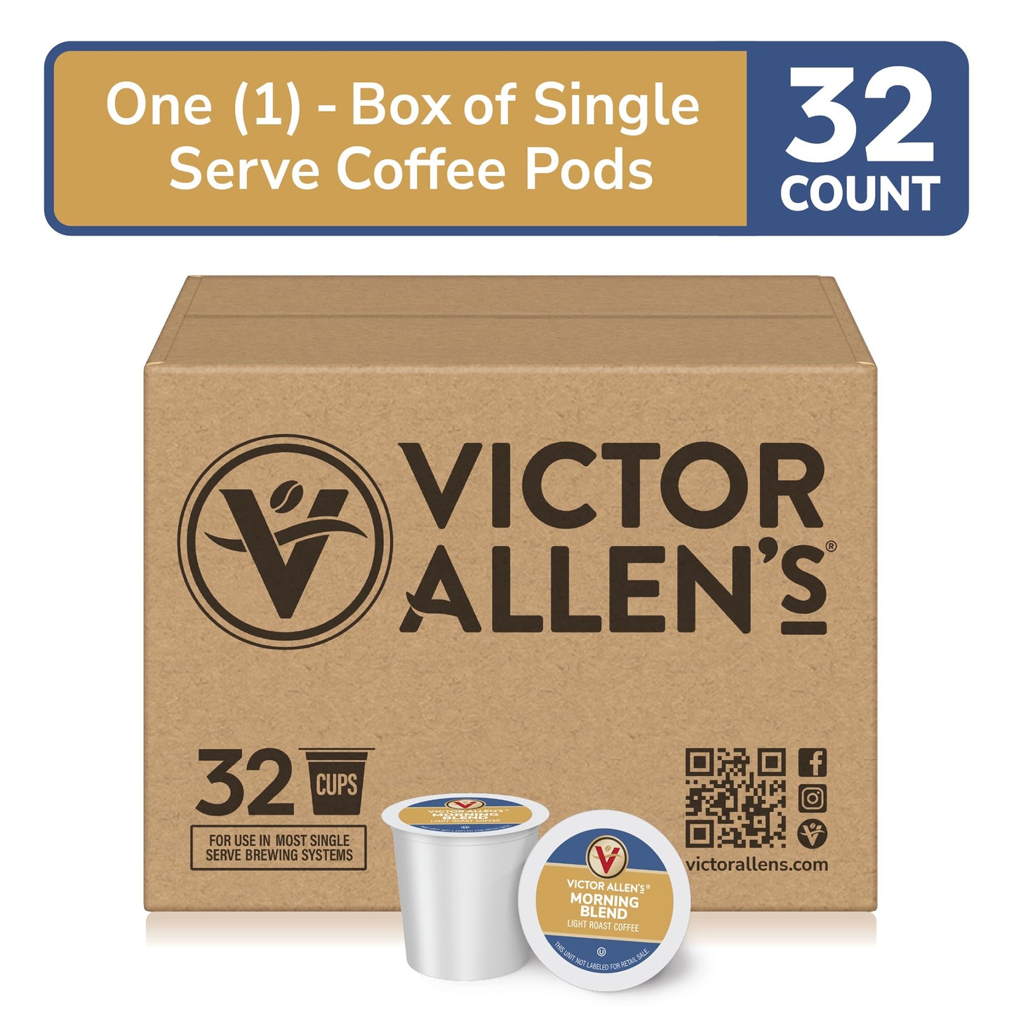 Victor Allens Coffee Morning Blend Light Roast Single Serve Pods 32 Count for Keurig K-Cup malt-inspired Brown