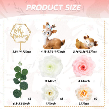 12 Pcs Woodland Deer Figurines Cake Toppers Baby Deer Cake Topper Baby Cake Decorations With Faux Flowers Eucalyptus For Baby Sh
