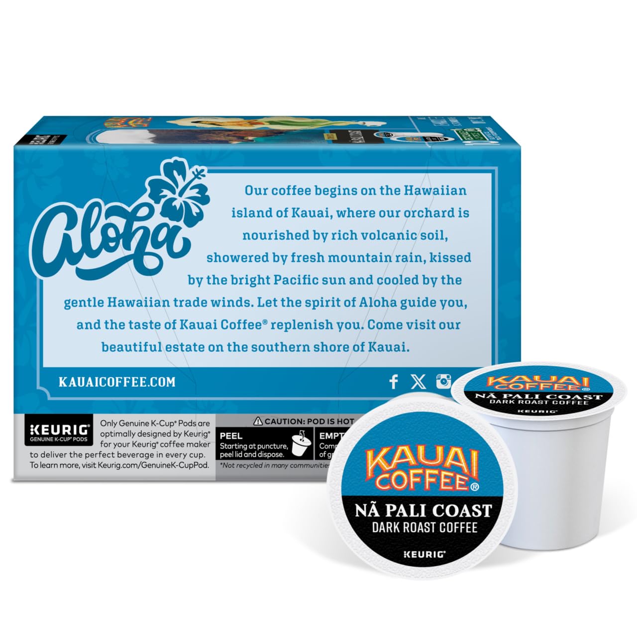 Kauai Coffee Na Pali Dark Roast Coffee Pods - Compatible with Keurig K-Cup malt-inspired, 10 Count (Pack of 2)