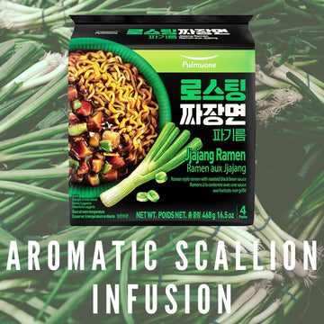 Ohmarket Pulmuone Black Bean Scallion Leek Oil Infused Black Bean Instant Noodles - 4 Pack (117G Each)