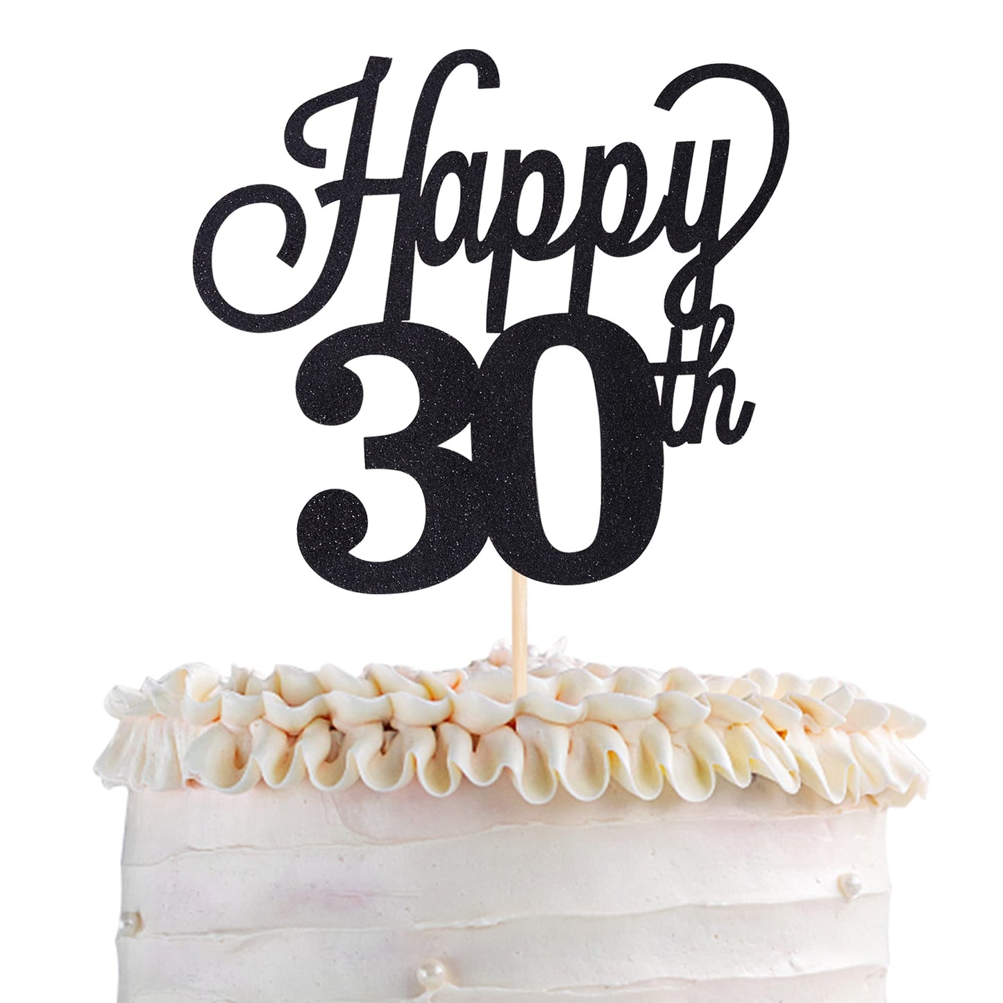 YCTHUNFISH 30th Birthday Cake Topper Black Glitter Paper Decoration Small