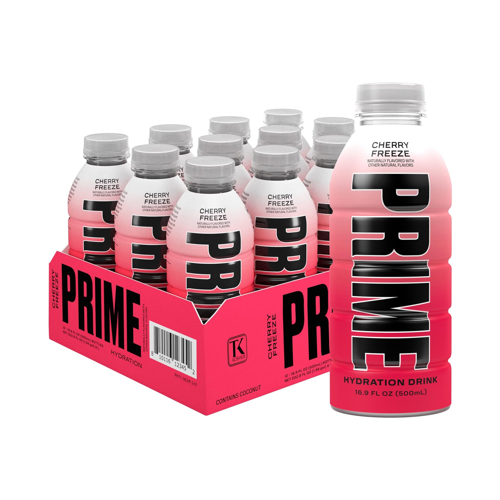 PRIME HYDRATION Sports Drink, Cherry Freeze, Electrolyte Enhanced, 250mg BCAAs, 16.9 Fl Oz, Pack of 12