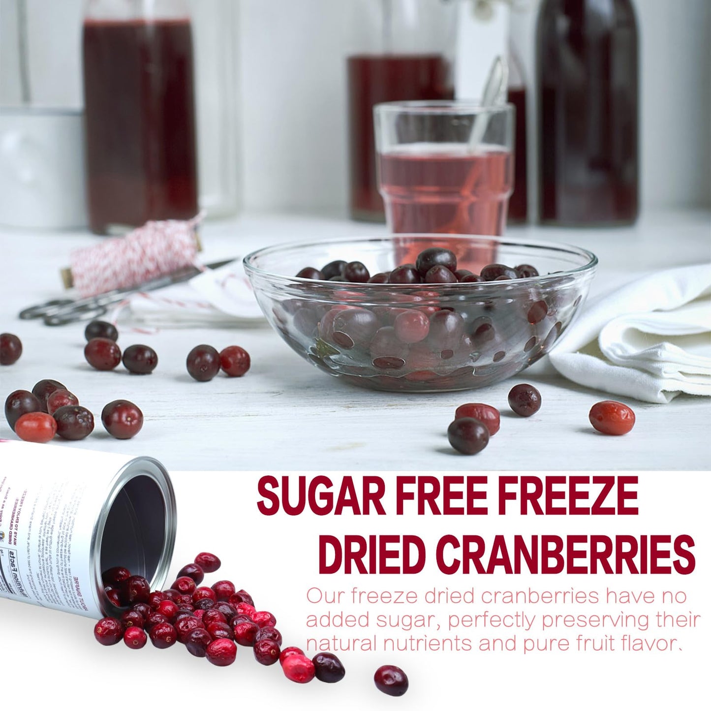 Freeze Dried Cranberries, 2.64Oz/75G Whole Frozen Cranberries, Freeze Dried Fruit, Camping Food & He-Althy Fruit Snacks, 100% Na