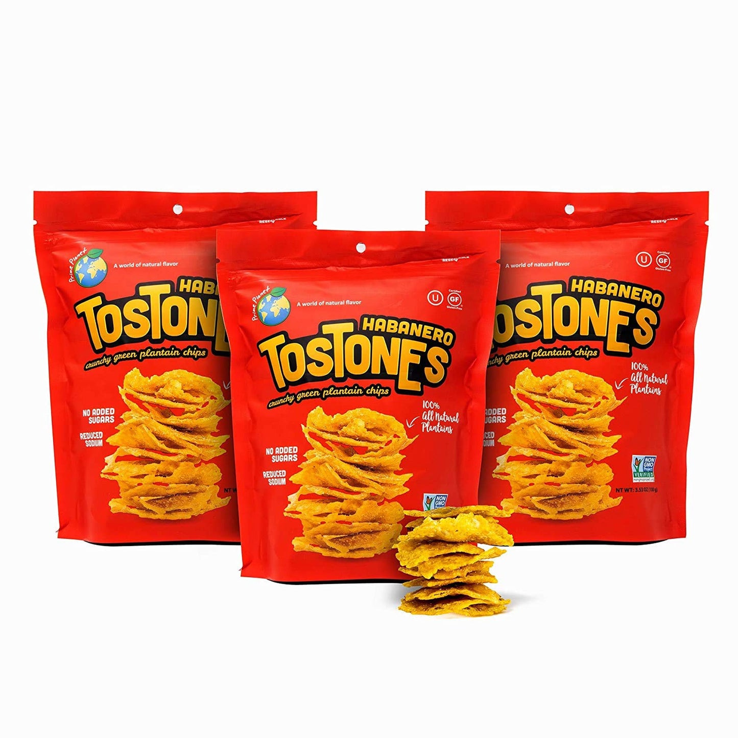 Tostones  Green Plantains  Re-Sealable Bag  Crunchy Chips  Plantains  Palm Oil And Salt  3.53 Oz Per Unit  Habanero Flavored  3 Pack 