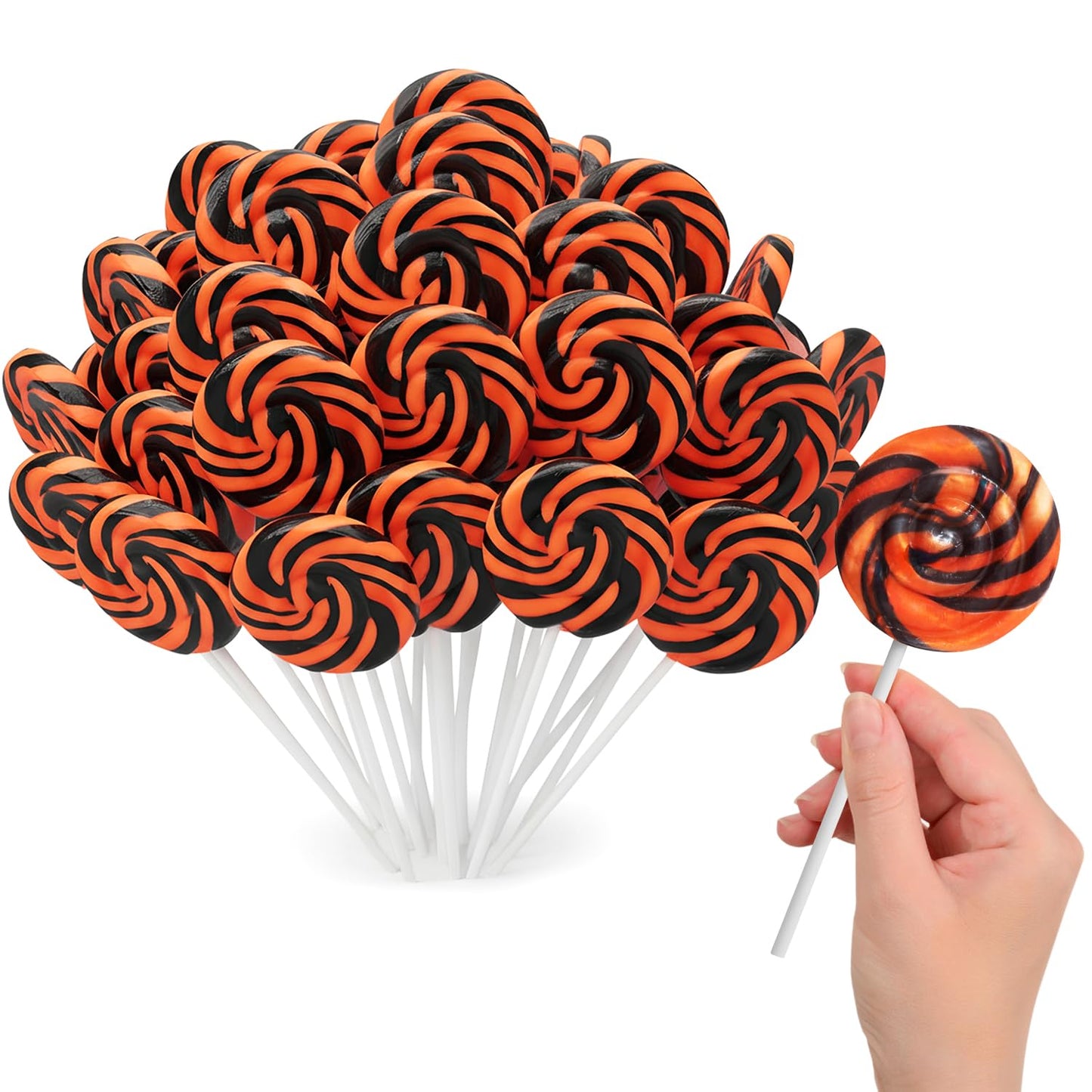 Orange and Black Swirl Lollipops  Pack of 24 Pieces Suckers Individually wrapped  Ideal Lollipops Bulk Supply for Candy Buffets and Trick or Treat Bags  Vibrant Swirl Suckers for Easy Sharing