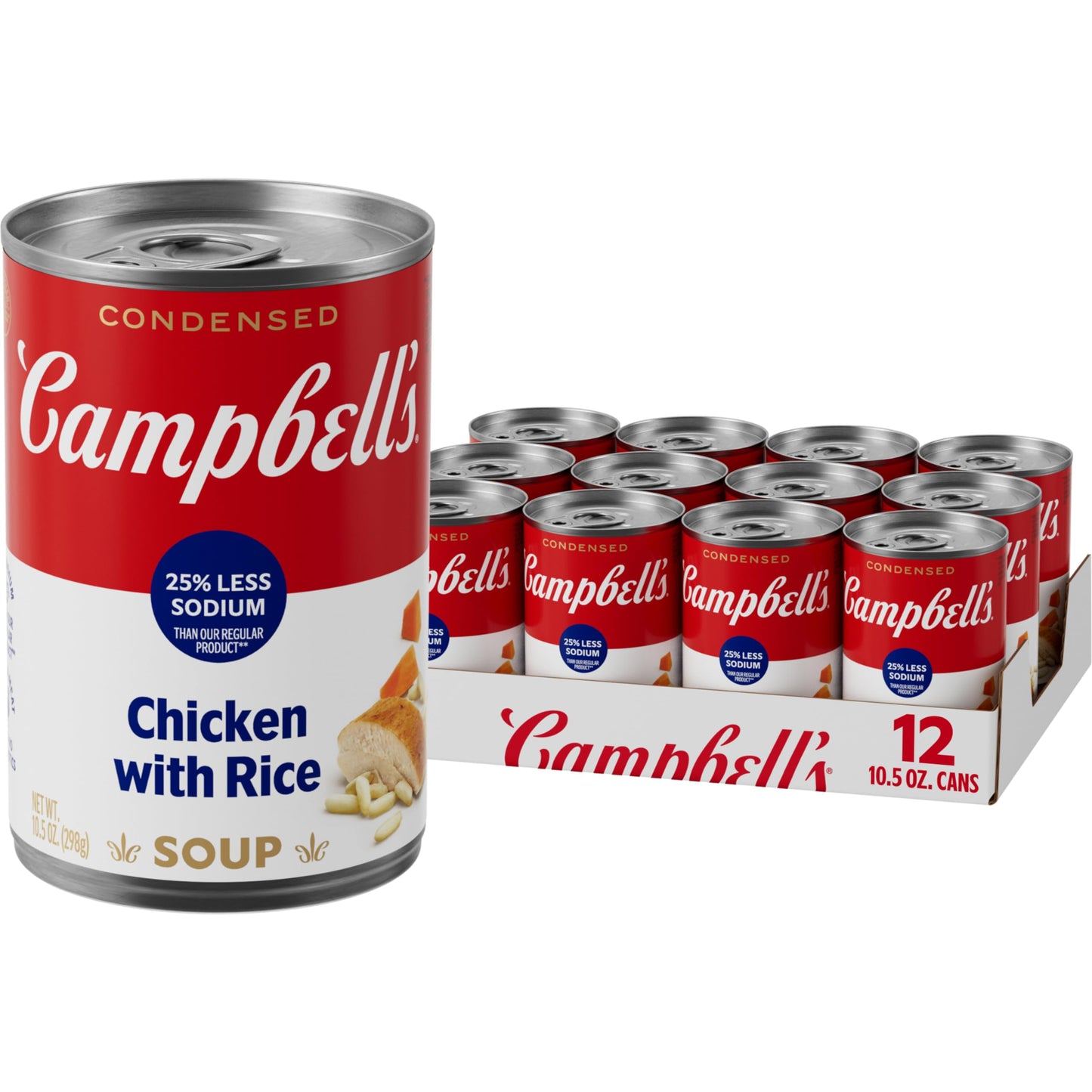Campbells Condensed 25% Less Sodium Chicken and Rice Soup, 10.5 oz Can (Case of 12)