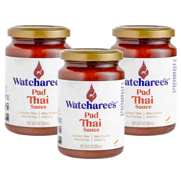 Watcharee's Pad Thai Sauce, Authentic Thai Stir Fry Sauce, Vegan, Non-GMO, Gluten-Free - Pack of 3, 9.8 fl oz Per Jar