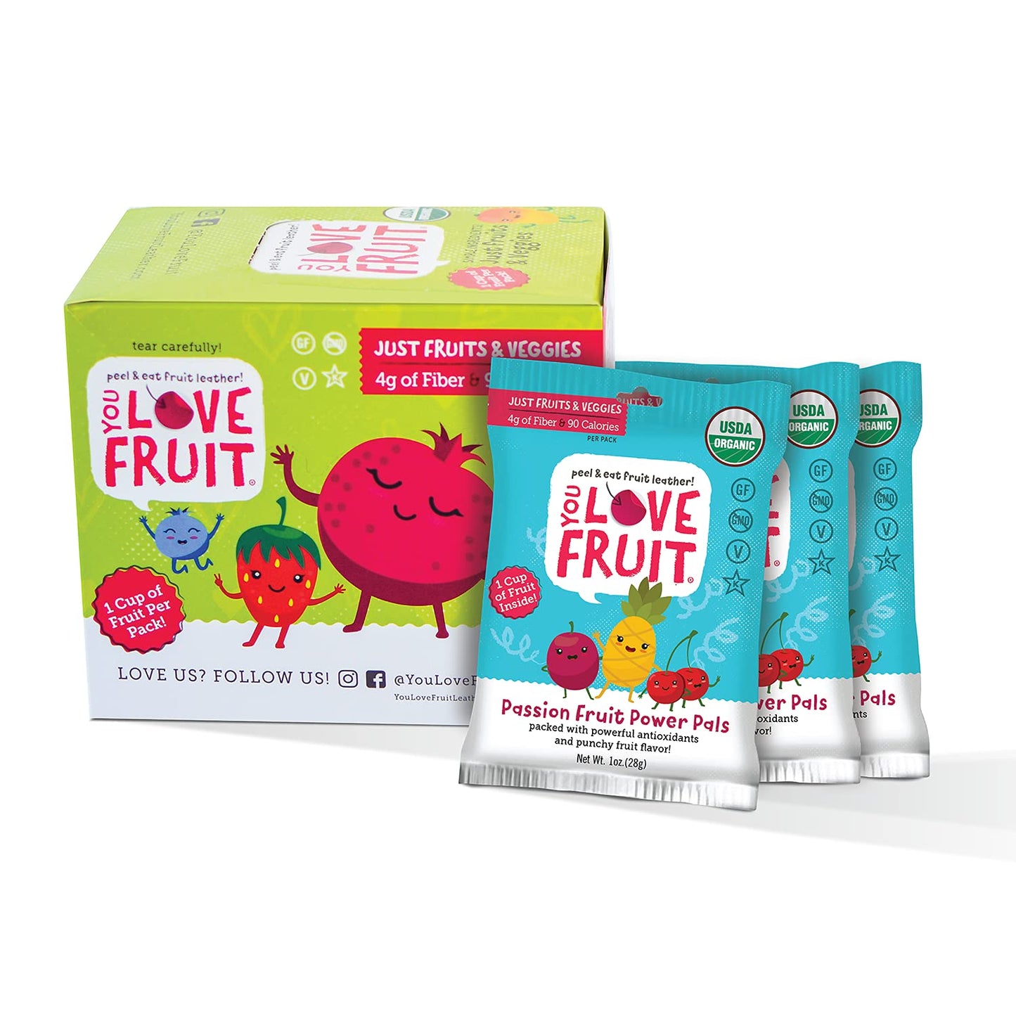 You Love Fruit - Passion Fruit Power Pals All Natural Fruit Snacks  Healthy Snack Pack  Real Fruit! Gluten Free  Non Gmo  Vegan  Low Carb  Low Fat  Kosher  Variety Pack  Great For Adding To Gift Box  1.0 Oz (Pack Of 12)