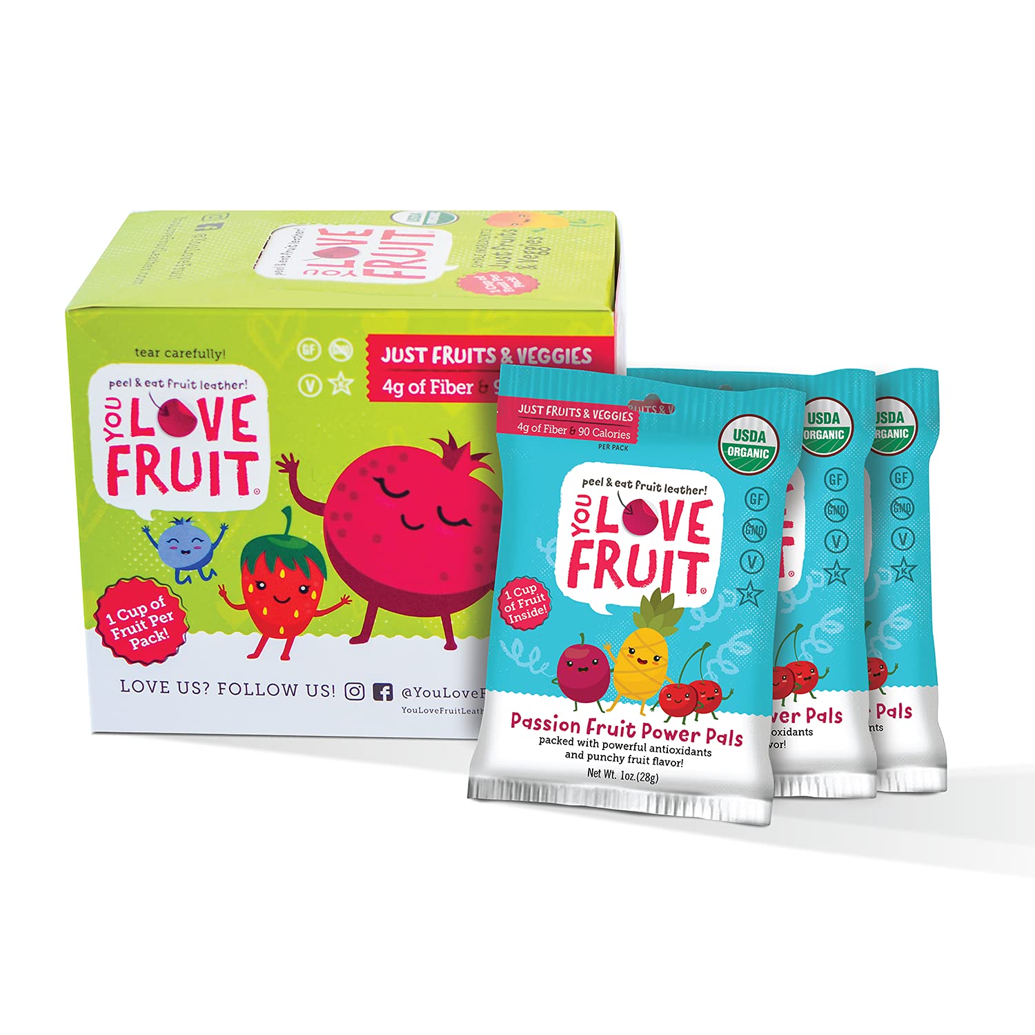 You Love Fruit - Passion Fruit Power Pals All Natural Fruit Snacks  Healthy Snack Pack  Real Fruit! Gluten Free  Non Gmo  Vegan  Low Carb  Low Fat  Kosher  Variety Pack  Great For Adding To Gift Box  1.0 Oz (Pack Of 12)
