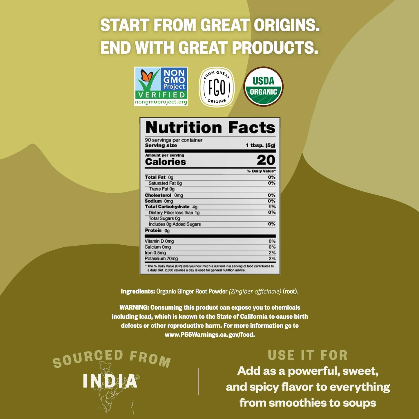 Fgo Organic Ginger Powder, Imported From India, 16Oz, Packaging May Vary (Pack Of 1)