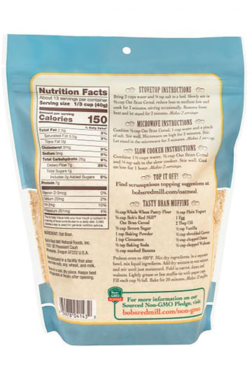 One 18 oz Bob's Red Mill Oat Bran Cereal