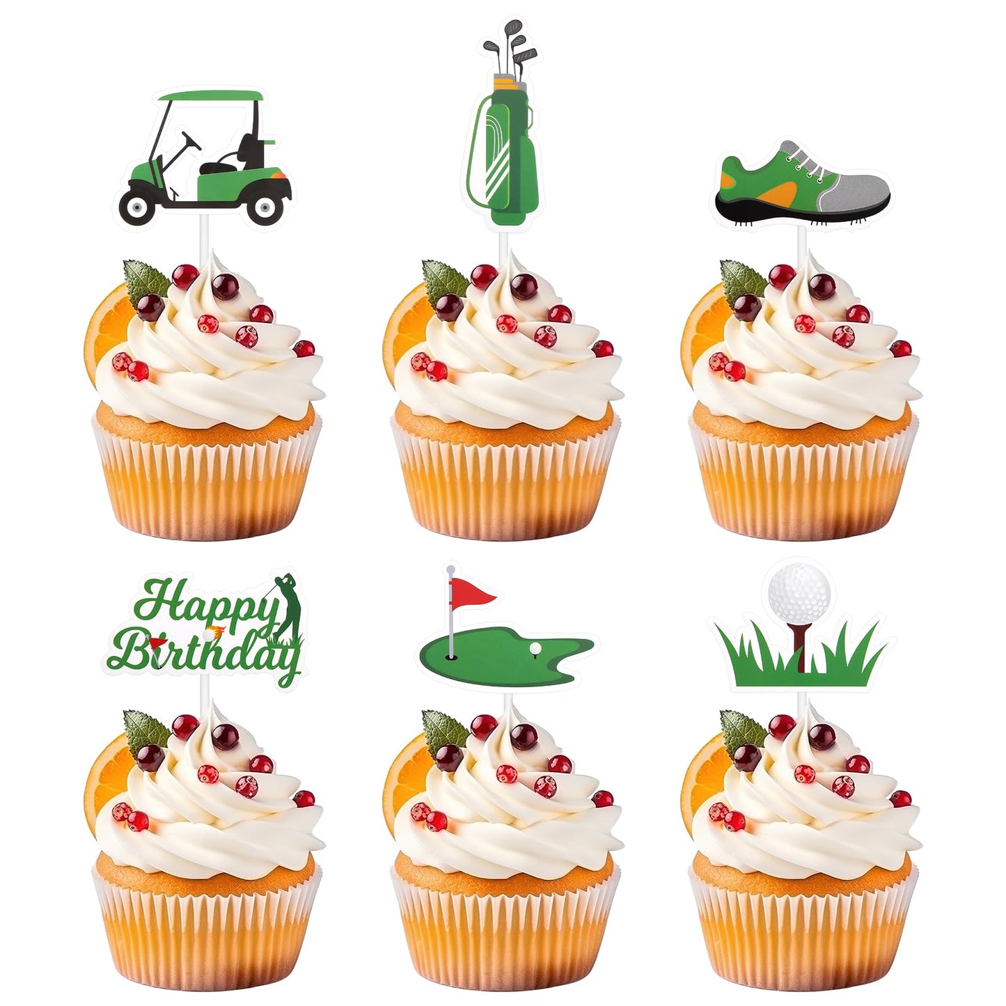 36Pcs Golf Cupcake Toppers Kit, Trophy Golf Ball Shoes Carts Bag Lawn Cupcake Picks Golf Sports Themed Birthday Party Supplies Decorations Decor For Men Baby Shower Birthday Gatherings