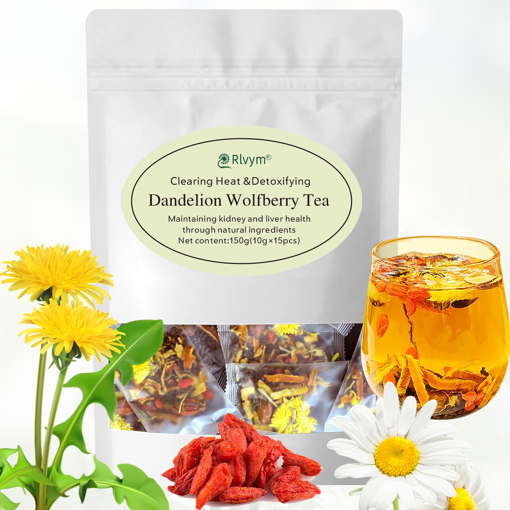 Dandelion Wolfberry Tea, Goji Berry Chrysanthemum Cassia Seed, Seven Natural Herbal Ingredients, Kidney & Liver Health Organic D