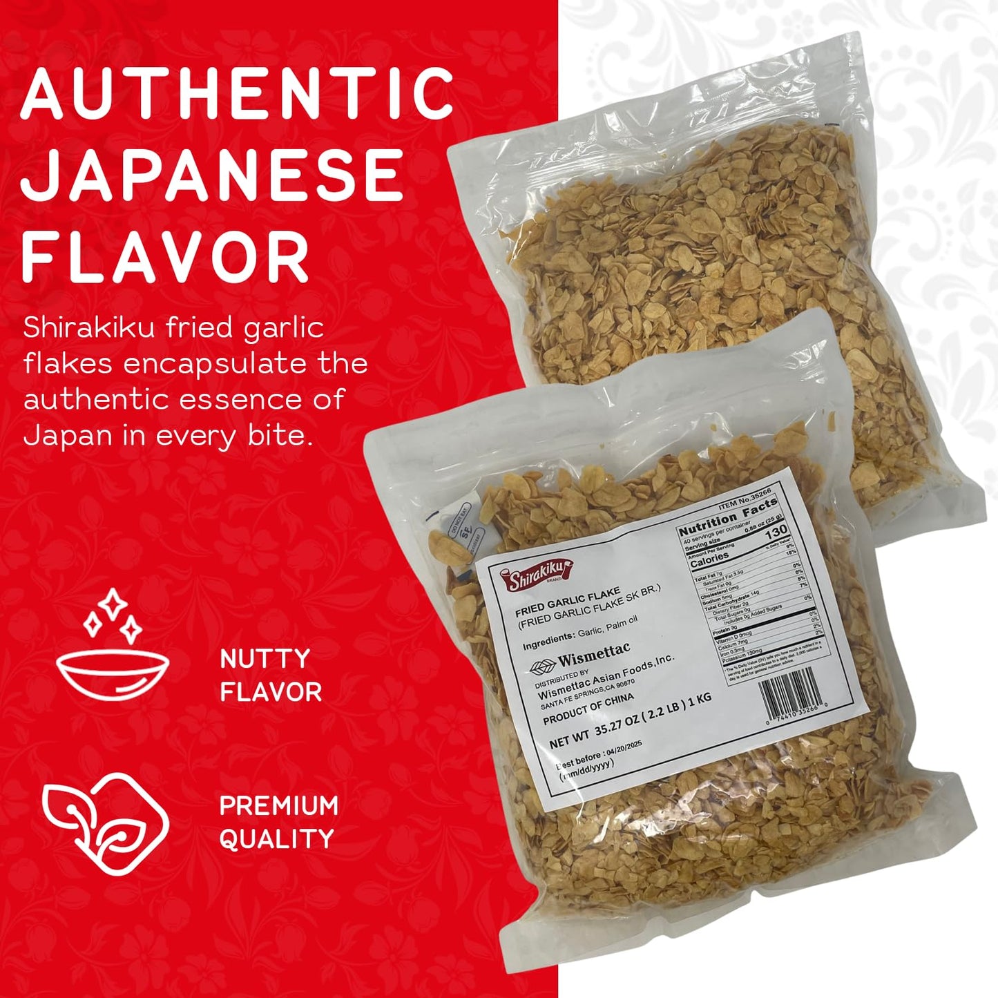 Shirakiku Fried Garlic Flakes | Japanese Garlic And Palm Oil | Prefect For Authentic Asian Traditional Soups, Stir-Fries, Noodle