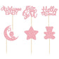 Gyufise 24Pcs Baby Girl Cupcake Toppers With Moon Glitter Star Bear Hello World It'S A Girl Baby Shower Cupcake Picks Gender Rev