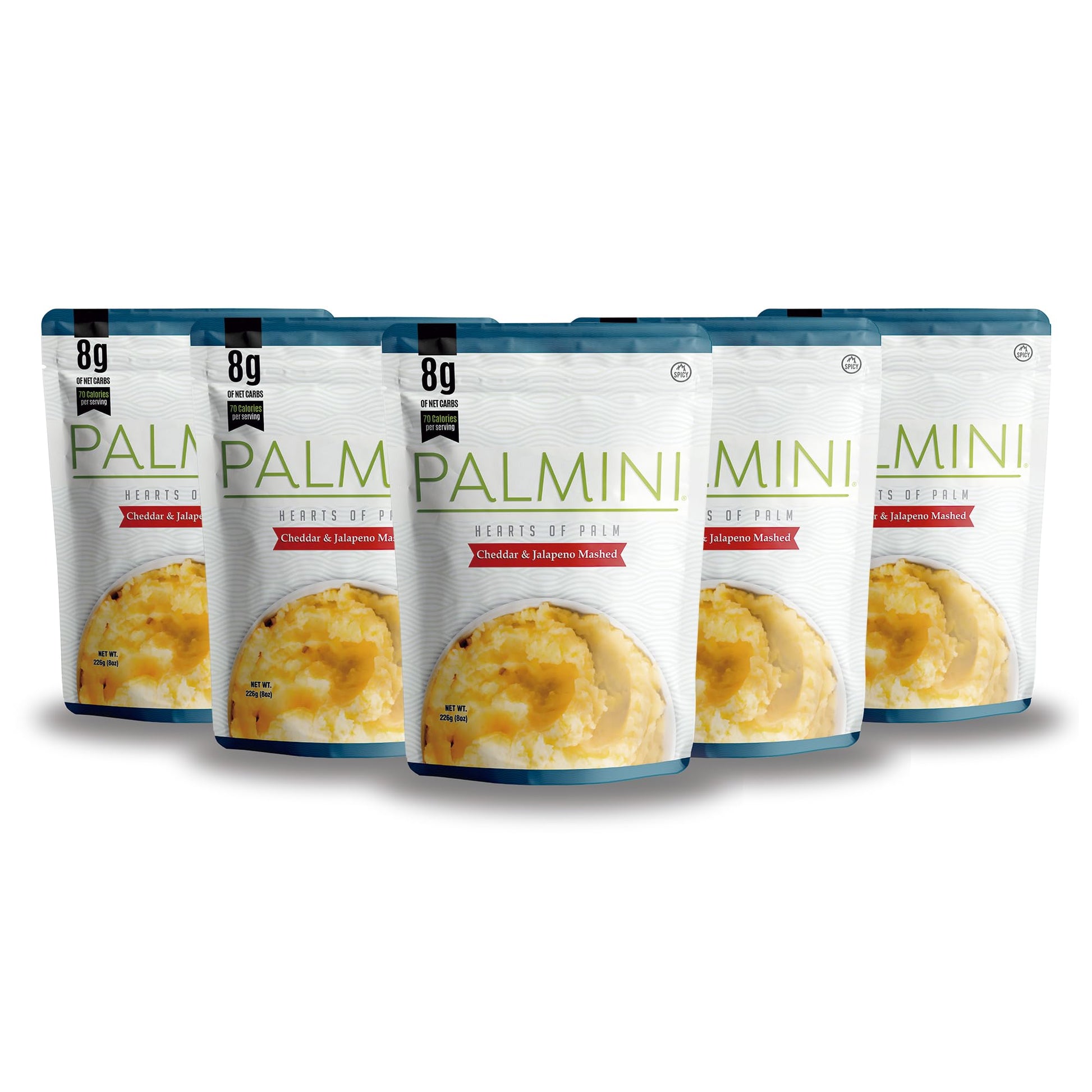 Palmini Cheddar & Jalapeno Mashed Hearts of Palm, Low Carb, 70 Calories, 8g Net Carbs, 8 Ounce Pouch, Pack of 6
