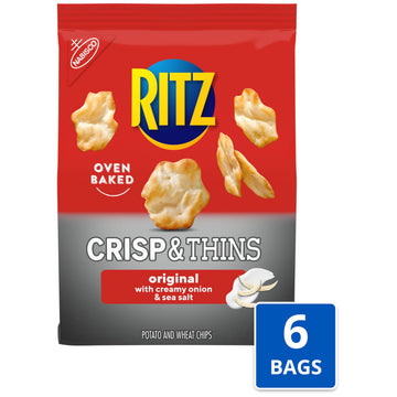 RITZ Crisp and Thins Original with Creamy Onion and Sea Salt Chips, Party Snacks, Bulk Snacks, 6 - 7.1 oz Bags