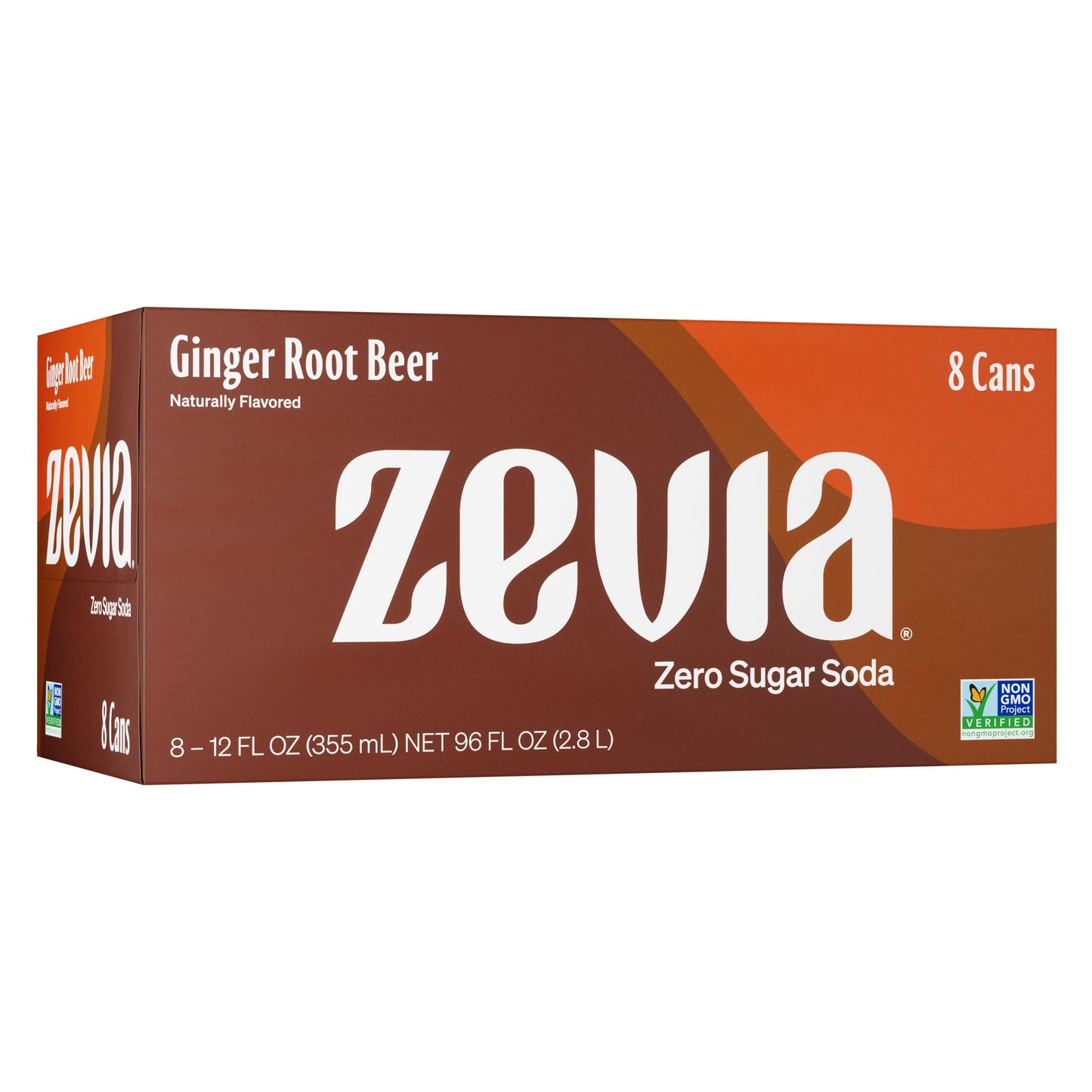 Zevia Zero Sugar Soda, Ginger Root Beer, 12 oz Cans, 8-Pack, Naturally Sweetened, Non-GMO, Gluten-Free, Vegan