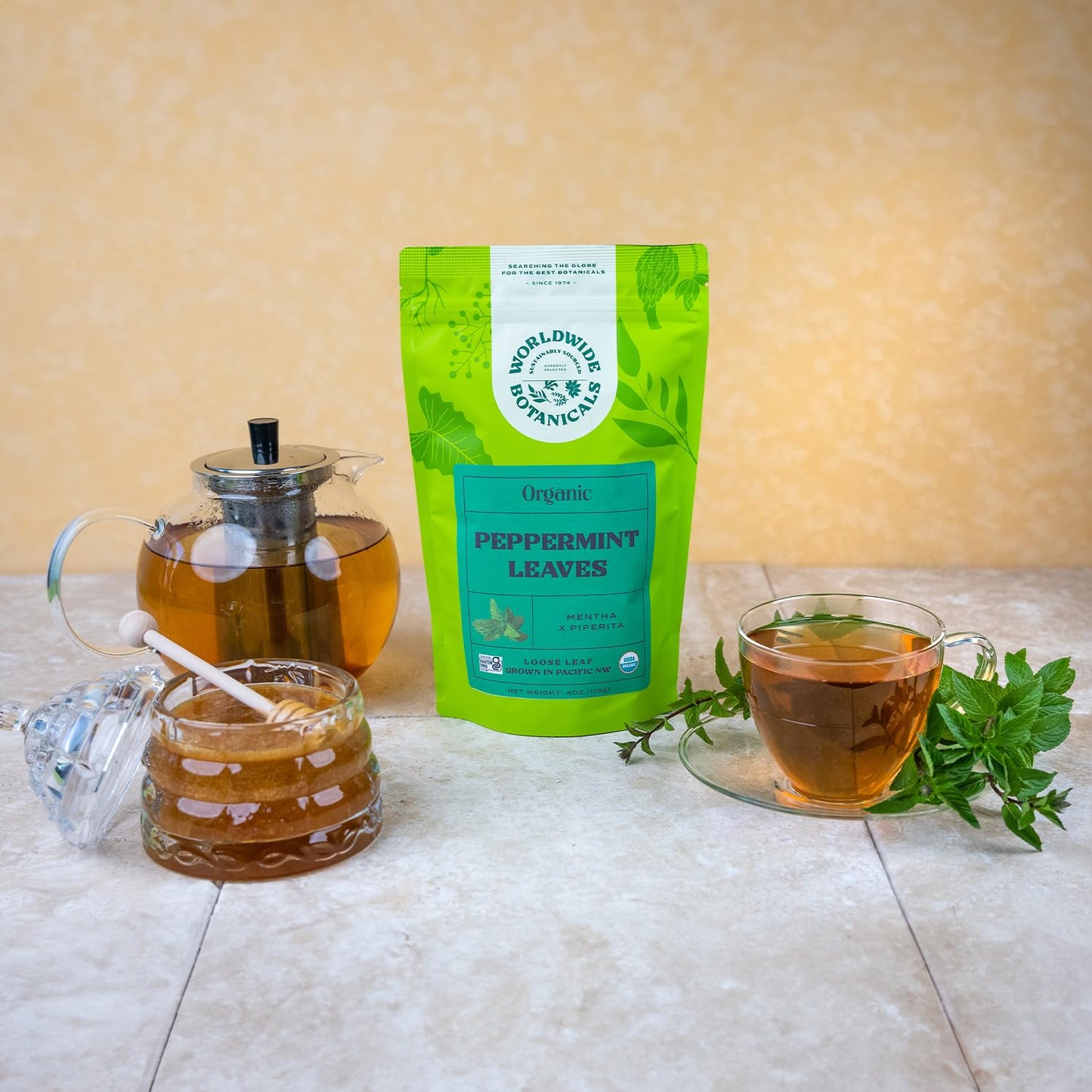 Worldwide Botanicals Organic Peppermint Loose Leaf Tea - 4 oz, Caffeine Free, Antioxidant, Pacific Northwest Cultivation