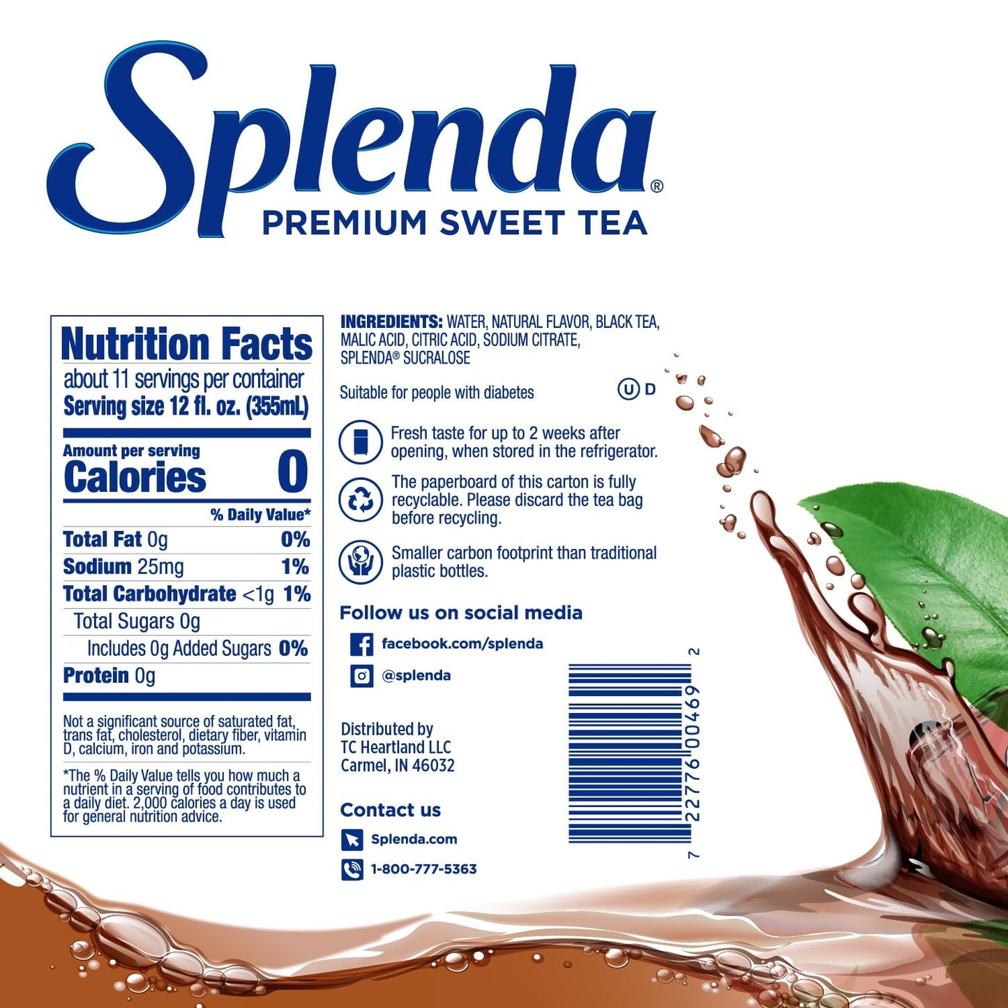 Splenda Enhanced Sweet Tea On Tap, 1 Gallon Bag In Box Ready To Drink Liquid, Sweet Tea, 128 Fl Oz