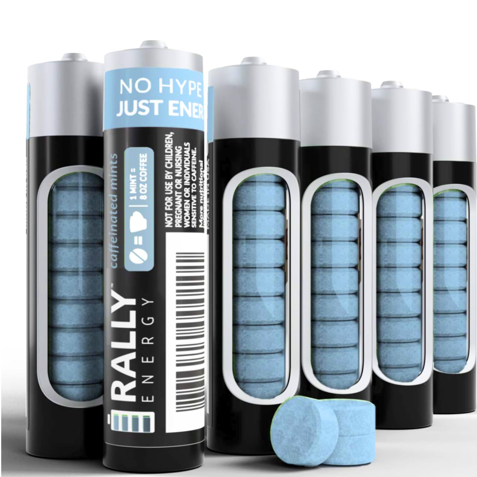 Rally Energy Caffeine Mints - 60mg Caffeine, 0 Sugar, Natural Wintergreen Flavor - 60 Count (Pack of 6), Blue