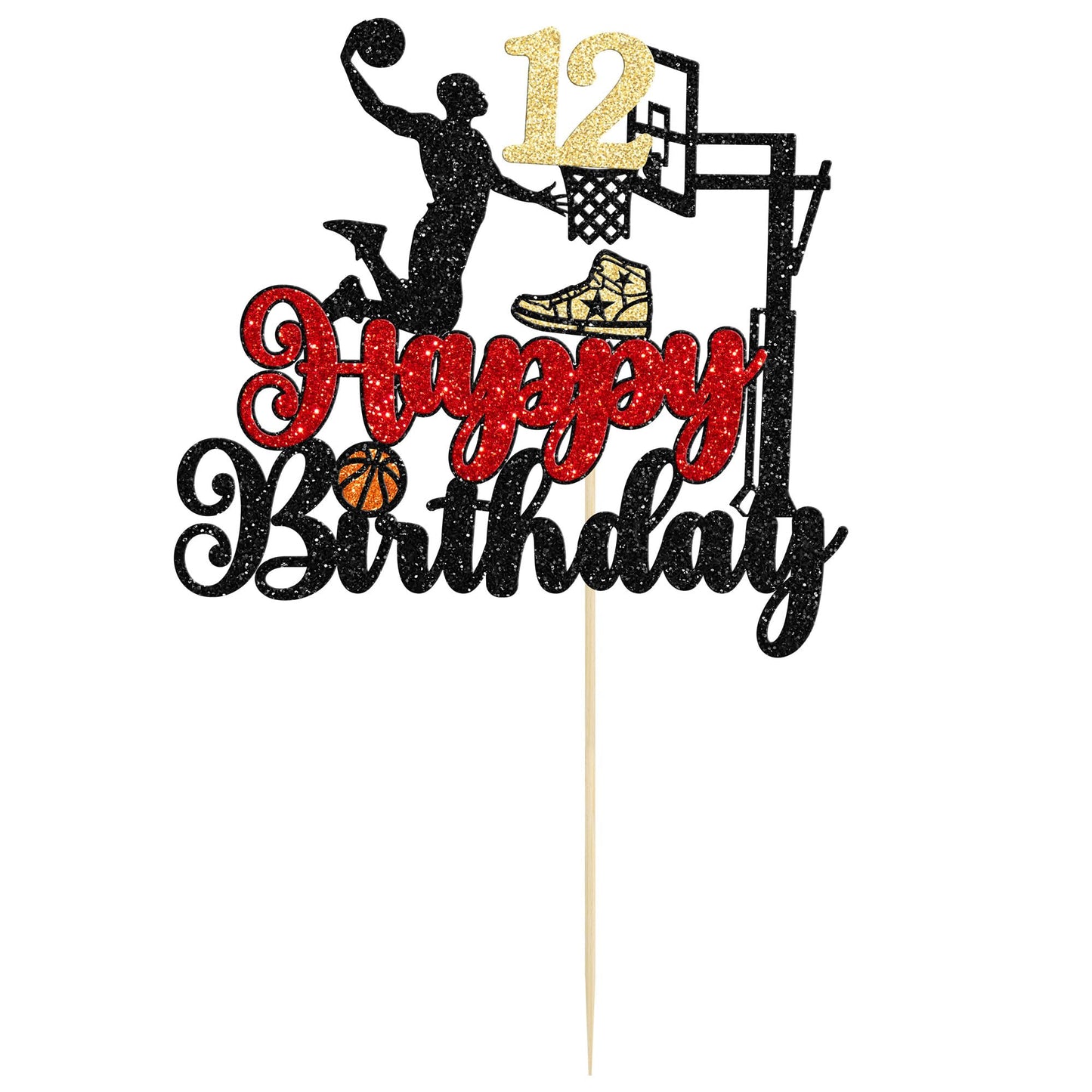 1Pc Happy 12Th Birthday Basketball Cake Topper Glitter Basketball Sports Cake Pick Cheers To 12 Years Birthday Cake Decoration F