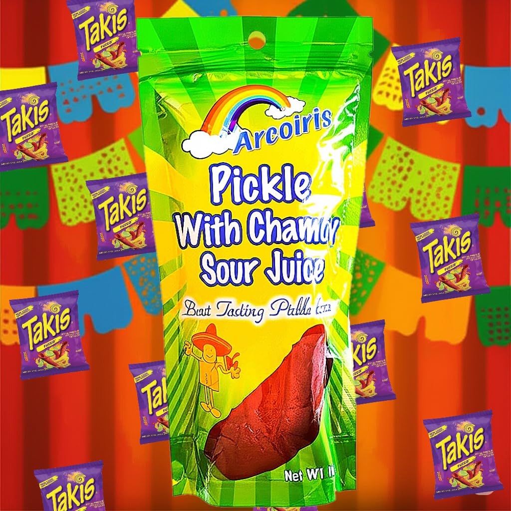 Chamoy Pickle Kit with Fruit Roll-Up, Chips, Lucas Gusano, Skwinkles and Popular Mexican Candy, As Seen on TikTok Trend Items by
