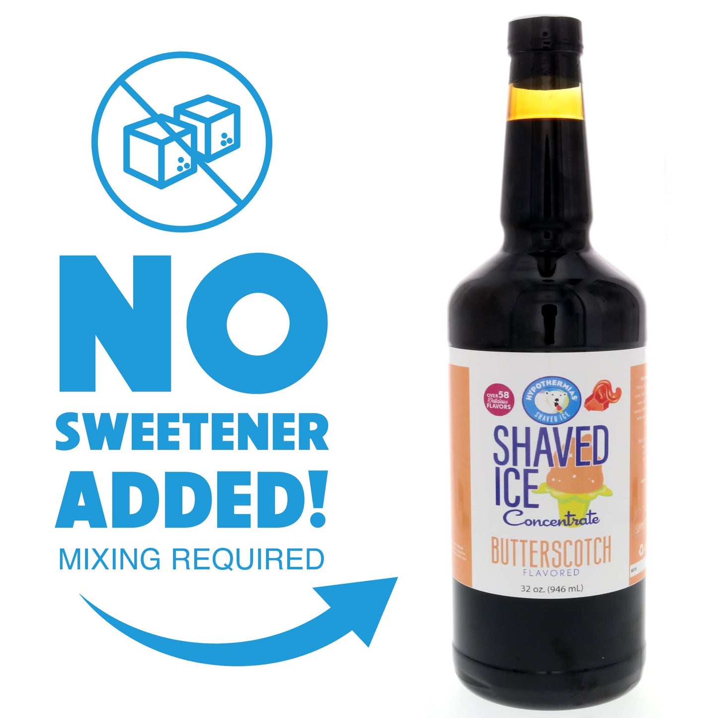 Hypothermias Shaved Ice Syrup Concentrate - Butterscotch - 32 Fl Oz - Makes 8 Gallons - Unsweetened