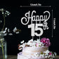 Lingteer Happy 15Th Birthday Silver Rhinestone Cake Topper - Cheers To 15Th Birthday Fifteen Years Old Party Cake Centerpieces T
