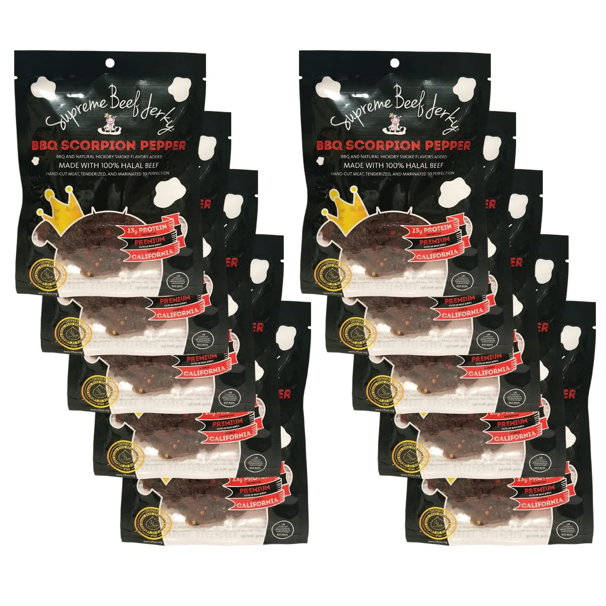 Supreme Beef Jerky, Halal Beef Jerky, Zabiha Halal Certified Beef, Handcrafted Gourmet Meat Snacks, 2.5 oz BBQ Scorpion Pepper, 