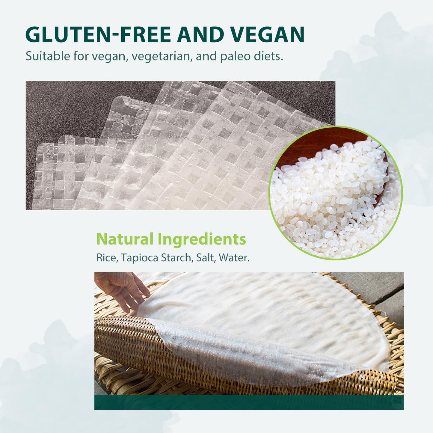 Soeos Rice Paper, White Rice Paper Wrappers, 1 Pack, 34 Sheets-Fresh Spring Roll Wrappers & Dumplings, Non-Gmo, Gluten-Free, Low