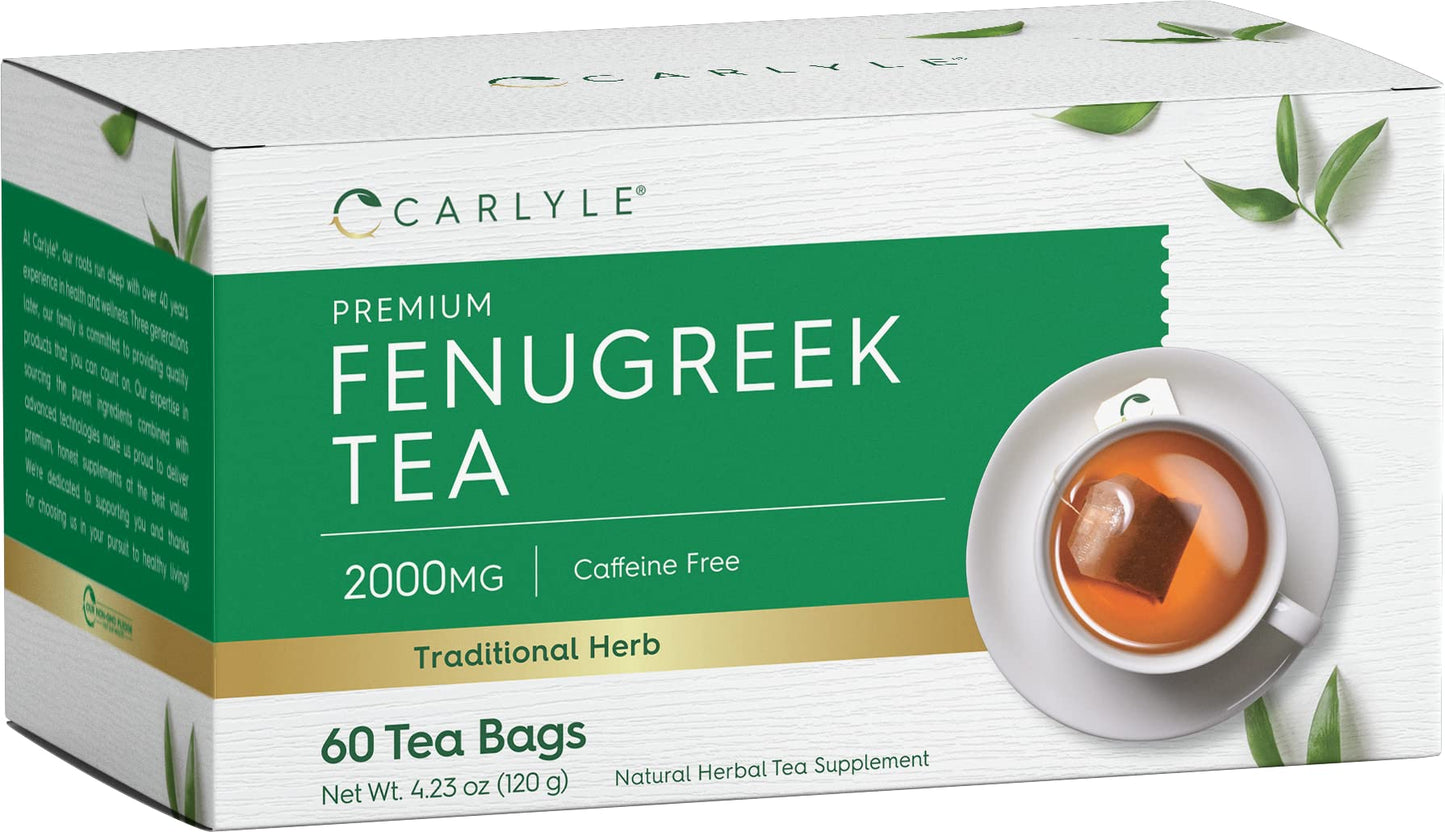 Carlyle Fenugreek Seed Tea - 60 Tea Bags, Caffeine-Free, Vegetarian, Non-GMO, Gluten-Free, Herbal Supplement, CL15042