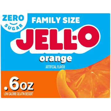 Jell-O Orange Zero Sugar Low Calorie Gelatin Dessert Mix, Family Size, 0.6 oz Box