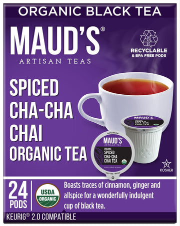 Maud'S Organic Chai Tea (Spiced Cha-Cha Chai), 24Ct. Solar Energy Produced Recyclable Single Serve Spiced Chai Tea Organic Black