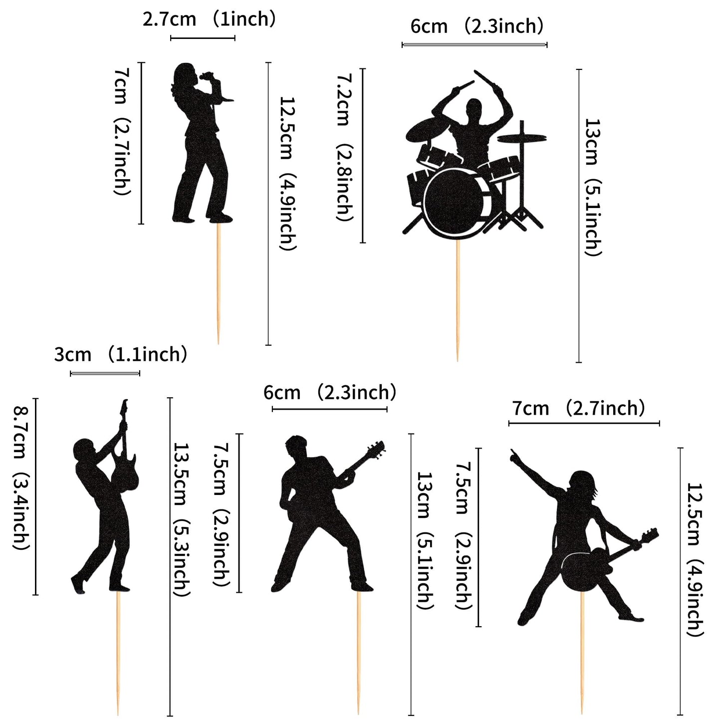 Ercadio 25 Pack Rock Band Cupcake Toppers Black Glitter Band Cupcake Picks Rock Pop Music Theme Cupcake Picks Music Concert Them