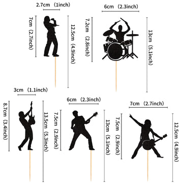 Ercadio 25 Pack Rock Band Cupcake Toppers Black Glitter Band Cupcake Picks Rock Pop Music Theme Cupcake Picks Music Concert Them