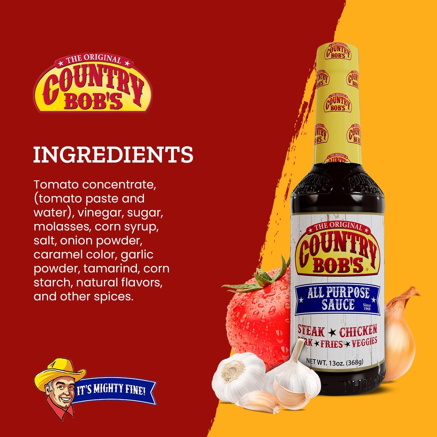 Country Bob'S The Original All Purpose Sauce - Tangy Sweet Savory Flavor, Grilling, Marinating, Enhances Meat, Veggies, Fish, 13