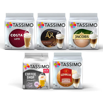 Tassimo Coffee Latte Variety Selection - Costa Latte/L'Or Latte Macchiato/Jacobs Latte Macchiato/Chai Latte/Gevalia Latte Macchi