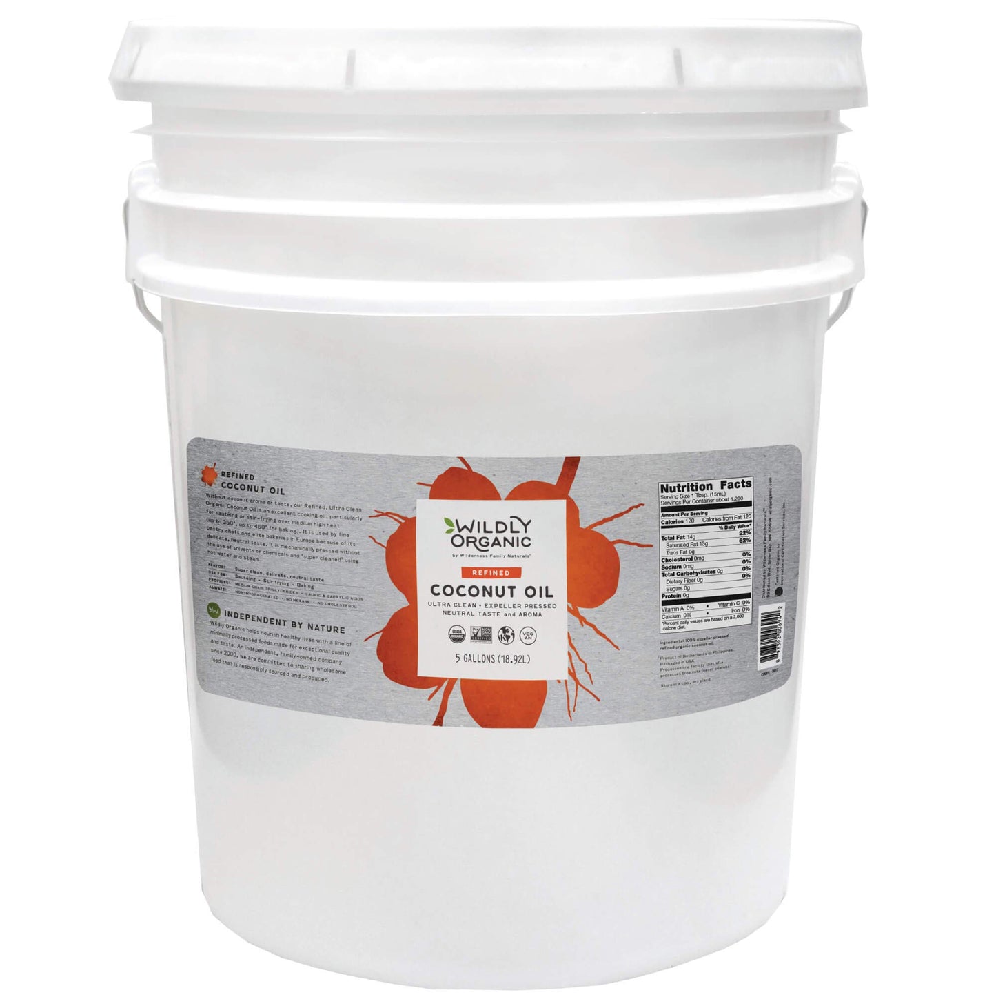 Wildly Organic Refined Coconut Oil 640 Fl Oz, 5 Gallon - Organic, Non-GMO, Vegan, RBD, MCT, No Coconut Flavor or Aroma (Neutral 
