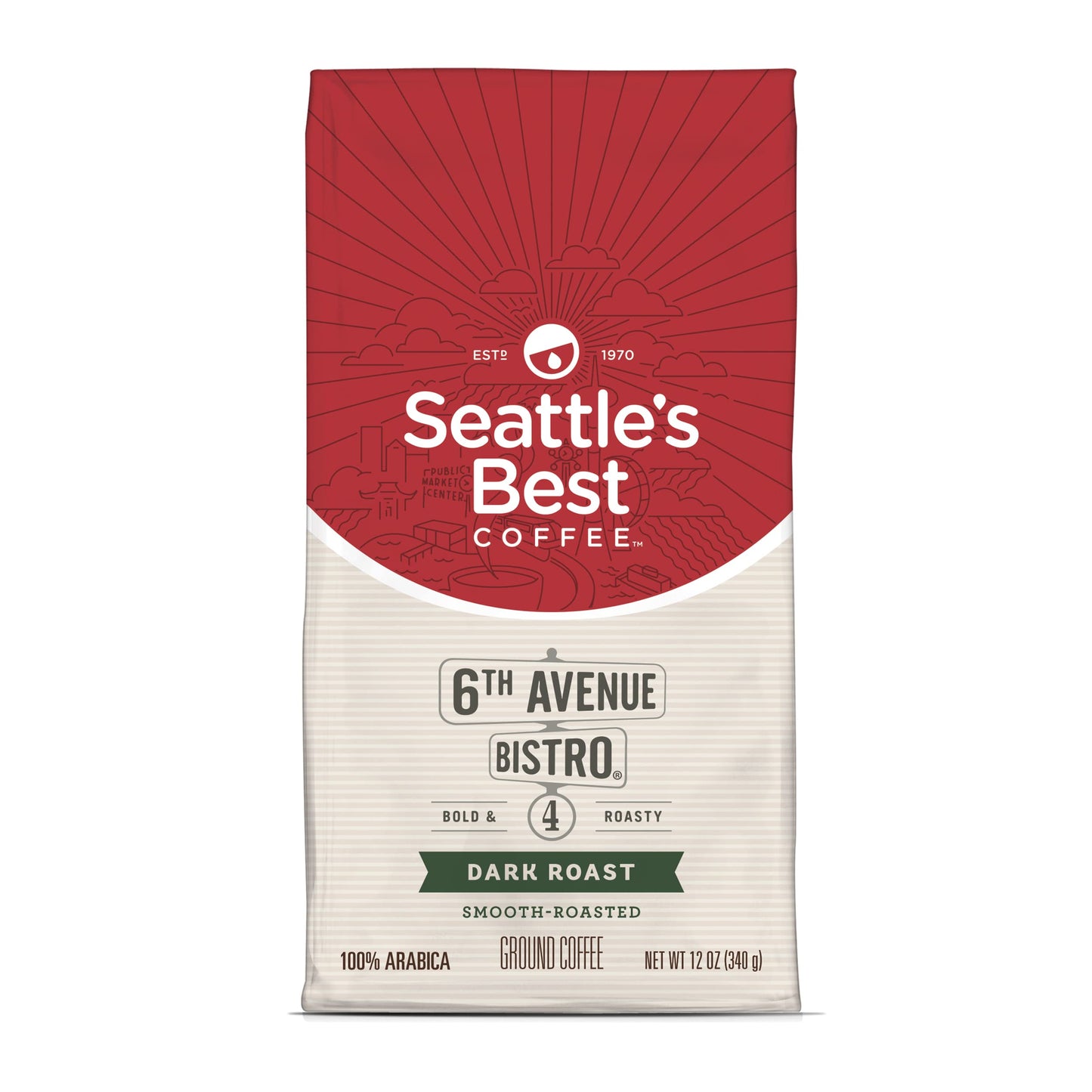 Seattle’S Best Coffee, Dark Roast Ground Coffee, 6Th Ave Bistro, 100% Arabica, 1 Bag (12 Oz)